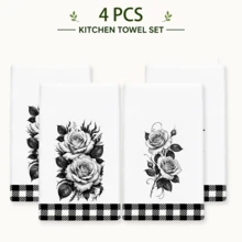 2pcs Vintage Black & White Rose Floral Theme Bathroom Towels, Suitable For Bathroom Cleaning, Home Cooking, BBQ, Bathroom Cleaning, Outdoor Activities And Tea Party Decor Home Supplies - Multicolor - View 15