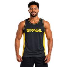 Men's Sports Tank Top For Sports Activities, Gym And Casual Use - Black Yellow Brazil - View 1