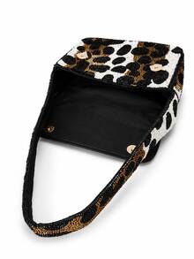 Tidet Ever Women's Leopard Print Beaded Shoulder Bag, Vintage Designer Style Y2K Mini Flap Handbag, Elegant Evening Bag, Suitable For Daily, Party, Holiday, - Brown - View 4