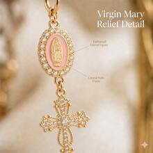 20pcs Gold Pearl Rhinestone Cross Keychain Pendant, Religious Cross Bag Charm, Suitable For Baptism, First Communion, Wedding Favors - Single Pink Rosary Cross - View 2