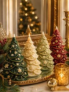 3D Layered Christmas Tree Silicone Candle Mold, Dual-Tone Green And Cream Matte Pine Mold With Gold Trim, Embossed Snowflake And Star Decorative Details, Flexible Heat-Resistant Non-Stick Silicone, Reusable For Soy Wax, Soap, Epoxy Resin, Plaster DIY Crafts, Formal Christmas Table Centerpiece And Luxury Holiday Gift Box Filler - Christmas Tree Mold - View 2