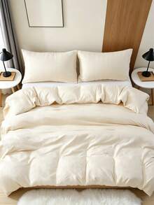 2/3 Pieces Premium Minimalist Cream Bedding Set, 3D Embossed Jacquard + Embroidered Subtle Pattern, Elegant & Versatile For All Seasons, Available In Multiple Colors & Sizes, 3 Pieces Set,Ideal Housewarming & Birthday Gift For Family & Friends - 2# - View 5