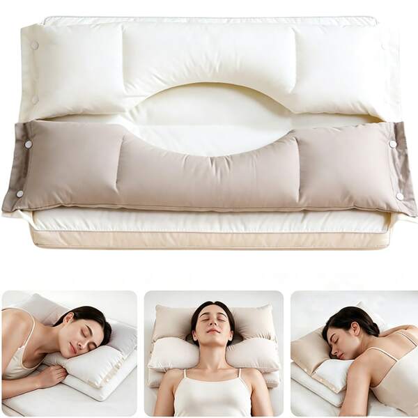 Ergonomic O Hollow Cutout Cervical Neck Pillow With Dual Independent Support Zones Soft Cushion Pillow Bed Pillow For Travel Office Nap Comfort Rest Pillow Multi Posture All Position Sleeping Pillow Lightweight Portable Home Travel Leisure Cushion