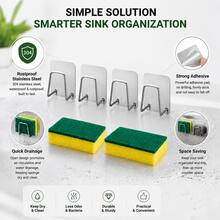 2pcs Set, (1 Kitchen Sink Sponge Holder + 1 Cleaning Sponge), 304 Stainless Steel Material, No-Drill Installation, Rust-Proof And Waterproof, Quick Drainage, Space-Saving Sink Organizer, Suitable For Kitchen And Bathroom - 1 Drain Rack and 1 Sponge - View 4