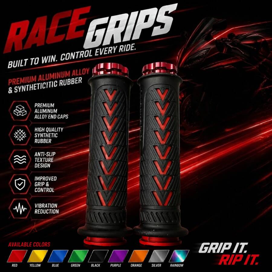 Universal Motorcycle Handlebar Grips | 22mm 24mm MX Gel Rubber Grips With CNC End Caps | Non-Slip Off-Road Motorcycle Handlebar Grips Full Set Suitable For Kawasaki Suzuki - A - View 1