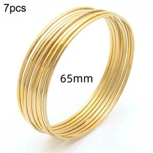 Minimalist Fashion Stainless Steel Gold Round Multi-Layer Plain Bangle Bracelet Set - Gold - View 2