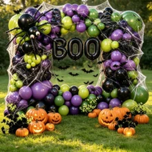 Black Purple Green Latex Balloon Garland Package 158Pcs With Spider Web Mini Bat BOO Foil Balloons For Halloween Party Scene Layout - Multicolor - View 5