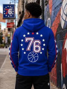 Philadelphia 76ers Style Zip-Up Sweatshirt – Royal Blue Basketball Sweatshirt With Star & Stripe Sleeves - Blue - View 3