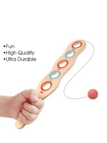 2pcs Wooden Hand-Eye Coordination Elastic Racket - Bouncing Racket With Elastic Rope Wooden Target Ball, Interactive Sensory Training Kit, Train Throwing And Catching, Enhance Coordination And Motor Skills - Multicolor - View 4