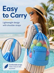 3pcs Colorful Foldable Shell-Shaped Storage Bags, Adjustable Mesh Beach Bags, Suitable For Picnic, Beach, Camping, Durable Fabric, Multi-Compartment Camping Gear Storage Bags, Eye-Catching Shell Design, Adjustable Shoulder Strap Beach Tote Bags - Multicolor - View 4