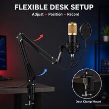 Curear V8S Live Sound Card & Condenser Microphone Kit With Adjustable Boom Arm, Pop Filter, Shock Mount And Cables, Wired Podcast Recording Equipment For Live Streaming, Gaming, Singing, PC, Laptop & Smartphone - Black - View 3