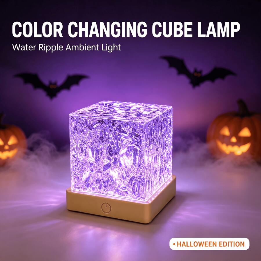 RGB Halloween Atmosphere Light USB Aurora Water Ripple Projection Lamp Color Changing LED Decorative Night Light Touch Control Rotating Mood Light Bedroom Desktop Decor Horror Party Holiday Decoration - Square Water Ripple Light - View 1