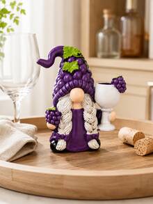 Autumn Harvest Gnome Figurine, Thanksgiving Grape Resin Statue, Autumn Home Decor, Miniature Shelf Ornament, Tiered Tray Coffee Bar Countertop Display, Seasonal Harvest Display - Selected Items - View 2