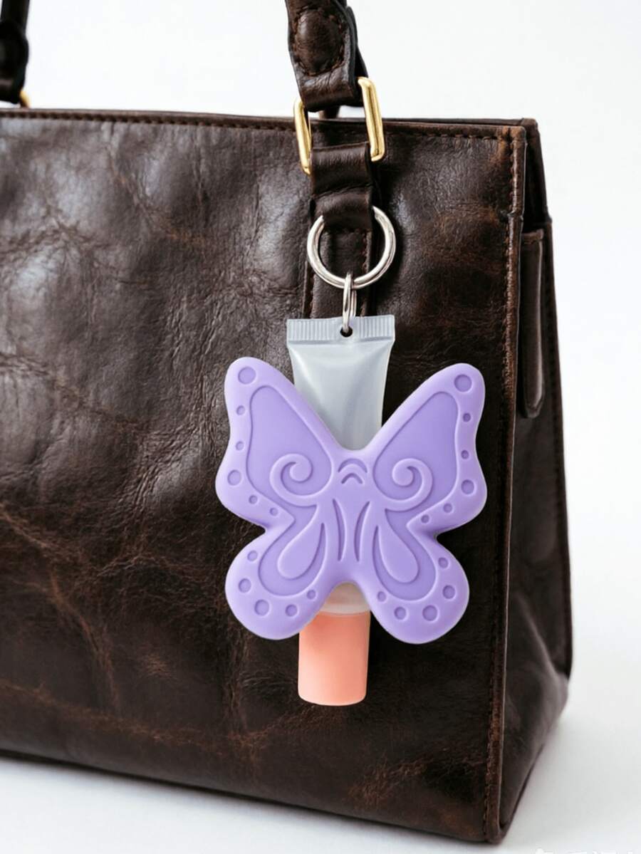 Embossed Butterfly Heart Lips Silicone Lipstick Holder, Portable Hanging Clip Lip Gloss Lipstick Protective Storage Case, Multi-Functional Keychain Lipstick Holder, Creative Hanging Ornament For Backpack And Girl's Bag, Cute Niche Gift For Students And Best Friends - Multicolor - View 1
