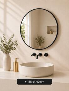 Matte Black/Gold Frame Round Mirror, Fashion Round Vanity Mirror, Suitable For Bathroom/Entryway/Bedroom/Living Room/Vanity, Rustic Home Decor, Autumn Soft Furnishing, Makeup Storage, Bathroom Accessories, Back To School Essentials - 40cm/15.75inch - View 12