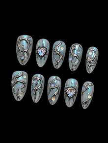 10pcs Handmade Fake Nails, Handmade Nail Art, Vintage Nail Art, Y2K Nail Art, Wearable Nails, Halloween Nail Art, Nail Art, Summer Nail Art, Women's Gift, Nail Art Set, Nails, Nail Art, Nail Art Products, Nail Art Gift, Reusable, Women's Gift - Multicolor - View 3