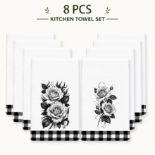2pcs Vintage Black & White Rose Floral Theme Bathroom Towels, Suitable For Bathroom Cleaning, Home Cooking, BBQ, Bathroom Cleaning, Outdoor Activities And Tea Party Decor Home Supplies - Multicolor - View 13