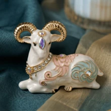 Vintage Rhinestone Sheep Zodiac Brooch, Electroplated Alloy Animal Shaped Lapel Pin, Women's Fashion Clothing Accessory - Yellow - View 7