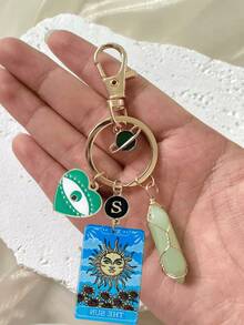 1pc Tarot Sun Card Mixed Decor Turquoise Pendant Keychain Backpack Charm Car Key Pendant Daily Use Small Gift (One Size S) - Multicolor - View 2