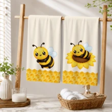 2pcs/Set Bee Theme Microfiber Bathroom Towels, Suitable For All Seasons Decor, Absorbent And Hand Washable Modern Rectangular Towels, Suitable For Bathroom, Living Room, Bedroom And Furniture - Bee Pattern - Multicolor - View 7