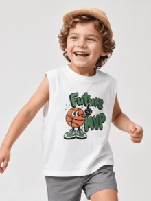 Balabala Baby Boys Kaos Tanpa Lengan Lengan Pendek Motif Kartun Gaya Baru - Putih - View 2