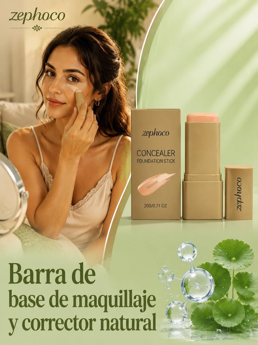 zephoco Funda de corrector natural para el color, modifica los poros y las líneas finas, cubre fácilmente las imperfecciones cutáneas, ligera y hidratante, iluminante, mate, duradera, impermeable y resistente al sudor