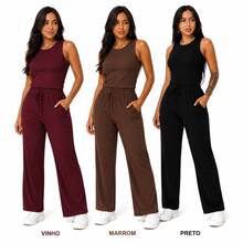 Set Of 3 Wide Leg Pants With Pockets + Women's Plus Size Tank Top - Wine + Brown + Black - View 11