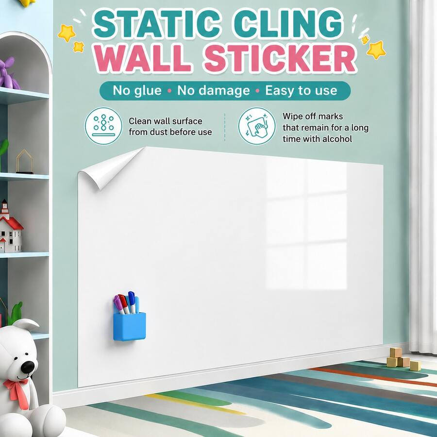 1 Roll Non-Adhesive Electrostatic Adsorption Green & White Chalkboard Wall Sticker, Office Home Decor Message Board - A - View 1