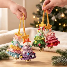 Handmade Crochet Christmas Tree Ornament, Cute Plush Knitted Mini Xmas Tree Hanging Charm, Car Rearview Mirror Pendant, Holiday Home Room Decor Festive Gift - Multi-color - View 5