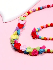 2pcs/Set Girls Cute Charming Bracelet & Necklace Set, Floral & Bead Design, Suitable For Holiday Party Birthday Gift, Random Color - one-size - View 4