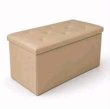 Puf contenedor, banco con almacenaje,contenedor plegable de 76 x 38 x 38 cm enpiel sintetica, cojin acolchado multiusospara recibidor, dormitorio y sala de estar,disponible en beige, blanco, gris y negro - Voir 13