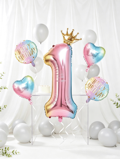 1 Set (Large 81cm/32in Gradient Number Foil Balloon Set) Suitable For Birthday Party, Anniversary Celebration, Holiday Party, Mother's Day, Father's Day, Wedding, Engagement, Proposal, Coming Of Age, 1st Birthday Photo Props