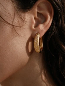 CHICAT French Vintage Gold-Plated Woven Texture Cubic Zirconia Thick Hoop Earrings, Daily Fashion Personalized Jewelry - Gold - View 5