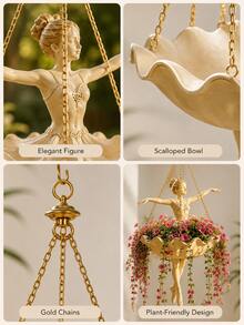 Ballerina Shaped Hanging Planter, Elegant Dancer Design Hanging Flower Pot, Decorative Hanging Basket, Suitable For Porch, Patio, Garden, Outdoor Seasonal Yard Decoration - Multi-color - View 9