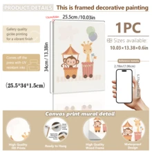 1pc Framed Canvas Wall Art, Circus Train Animal Children's Room Decor Painting, Lion In Steam Train Carriage, Monkey And Giraffe In Carnival Carriage, And Party Elephant Holding Balloon On Cream Background, Bohemian Style Neutral Nursery Gallery Wall Decor, Ready To Hang Framed Art Set, Suitable For Toddler Bedroom, Playroom And Baby Shower Gift, Gift For Little Circus Fans, Gentle And Minimalist Children's Room Wall Decoration - Multicolor - View 14