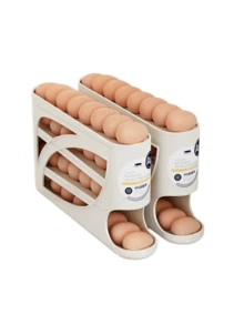 [Rolling Egg Rack]Rolling Egg Rack - Space-Saving Side Door Design, Durable Plastic Material, Smooth Glossy Finish, Convenient Handle | Modern Kitchen Accessory | Suitable For Kitchen And Refrigerator Storage - Multicolor - View 7