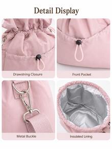 1pc Japanese Style Drawstring Large Capacity Insulated Lunch Bag, Leak-Proof Crossbody Bento Bag (With Adjustable Shoulder Strap/Dual Handles), Portable Reusable Cooler Bag, Suitable For Back To School/Work/Picnic/Travel - Multicolor - View 10