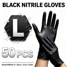 黑色丁腈手套，4/50/100入/包。無盒裝，無粉，耐用。尺寸：S, M, L, XL。耐用拋棄式家用清潔手套，適用於廚房、浴室、清潔、紋身店、美容院、染髮、寵物護理、美容院清潔用品及家用工具（無包裝盒）。 - 彩色 - 查看 10
