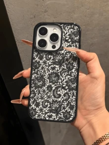 1件復古藤蔓花卉黑色蕾絲圖案手機殼，TPU防震保護套，相容 iPhone 17/16/15/14/13/12/11/Pro/Pro Max/Plus，適合送給家人、情侶、朋友的禮物 - 黑色 - 查看 4
