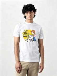 Comic Buchfigur Grafik mit Retro Schriftzug bedrucktes Herren TShirt Baumwolle Oversize Schnitt Sport Freizeit Streetwear Shirt Alltag - Weiss - Übersicht 5