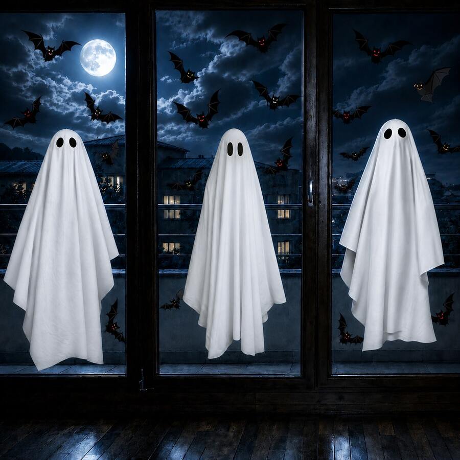 1pc/3pcs/Set Extra Large Halloween Ghost Mirror Window Decals, Suitable For Glass Windows, Halloween Window Stickers, School Home Office Party Supplies