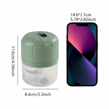 Electric Garlic Grinder/Mini Blender, USB 300mAh, 250ml, One-Hand, 3 Blades, For Seasoning/Baby Food, Home/Dorm/Kitchen. - Green - View 2
