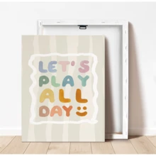 1件帆布壁畫，兒童房裝飾相框，Let's Play All Day! 壁畫，遊戲室裝飾，教育海報，勵志名言，波西米亞風格帆布壁畫，兒童名言藝術 - 非常適合裝飾遊戲室和兒童房。這些中性風格的海報非常適合幼兒房、兒童房、遊戲室、育嬰室和教室，使其成為送給新父母和嬰兒洗禮派對的完美禮物。 - 彩色 - 查看 4
