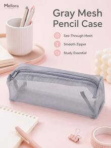 Estojo de Lápis de Malha Mellora, 3 Cores Disponíveis (Preto/Branco/Cinza), Bolsa de Papelaria com Zíper de Malha Transparente Leve, Bolsa de Armazenamento Portátil Retangular Única, Adequada para Organização de Ferramentas de Escrita Diárias em Casa e Escritório - Vários estilos - Visão 2