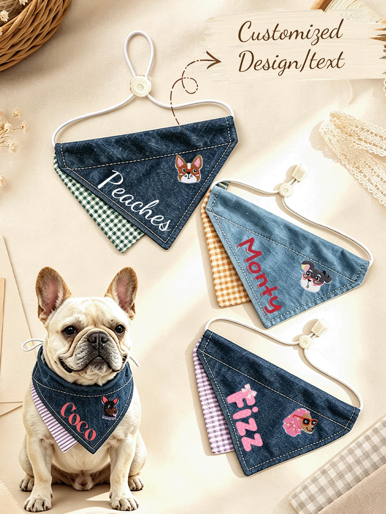 Customized Dog Scarf With Name, Personalized Embroidered Dog Scarf With Patch, Customized Name Puppy Scarf, Handmade Pet Scarf Suitable For Small, Medium And Large Dogs, Creative Gift For Dog Lovers