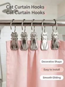 Cute Cat Shower Curtain Hooks Metal Curtain Clips Decorative Bathroom Hanging Clips Suitable For Shower Curtain Hanging, Curtain Fixing, Laundry Cloth Hanging, Home Fabric Decoration - Multicolor - View 2
