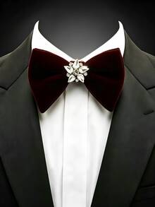 1pc Solid Color Luxury Velvet Rhinestone Bow Tie For Men, Wedding Groom Evening Formal Dress Bow Tie, Multiple Colors Available - Multicolor - View 2