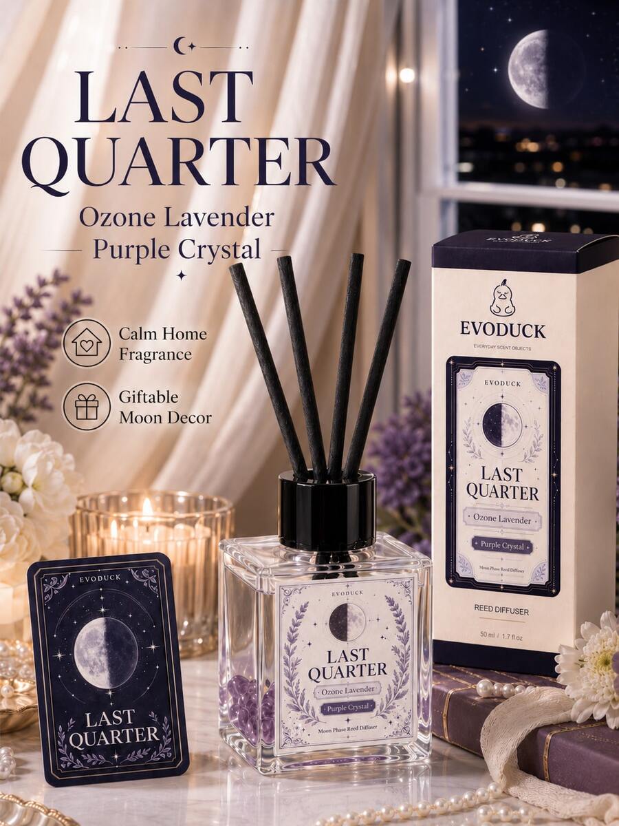 EVODUCK Pengharum Ruangan Kristal Bentuk Bulan Sabit 50ml, Pengharum Minyak Esensial Aroma Lavender Ozon, Kristal Ungu Terintegrasi, Dengan 4 Batang Serat, Dekorasi Ruangan Estetik Bertema Bulan, Hadiah Ulang Tahun untuknya, Pengharum Ruangan Kecil untuk Kamar Tidur, Kamar Mandi, Meja, Rak, Dekorasi Rumah - Aroma Campuran - View 1