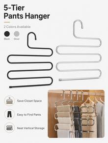 1pc 5-Tier S-Shaped Pants Hanger, Non-Slip Metal Trouser Organizer, Space-Saving Multi-Layer Clothes Rack For Jeans, Pants, Scarves & Towels, Closet Bathroom Dorm Storage, Back To School & Fall Organization - Silver - View 5