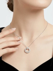 1 pieza Collar de Plata de Ley 925 con Moissanita Color D, Joyería Elegante y de Lujo, Regalo Adecuado para Compromiso, Boda, Aniversario, Cumpleaños, Navidad - Plateado - Ver 3